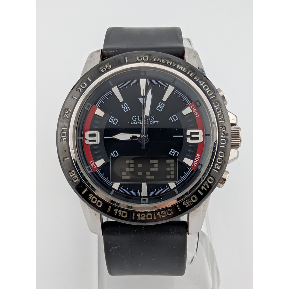 Guess Waterpro Watch 44mm Case Black Silicone Band U95155G1- New Battery